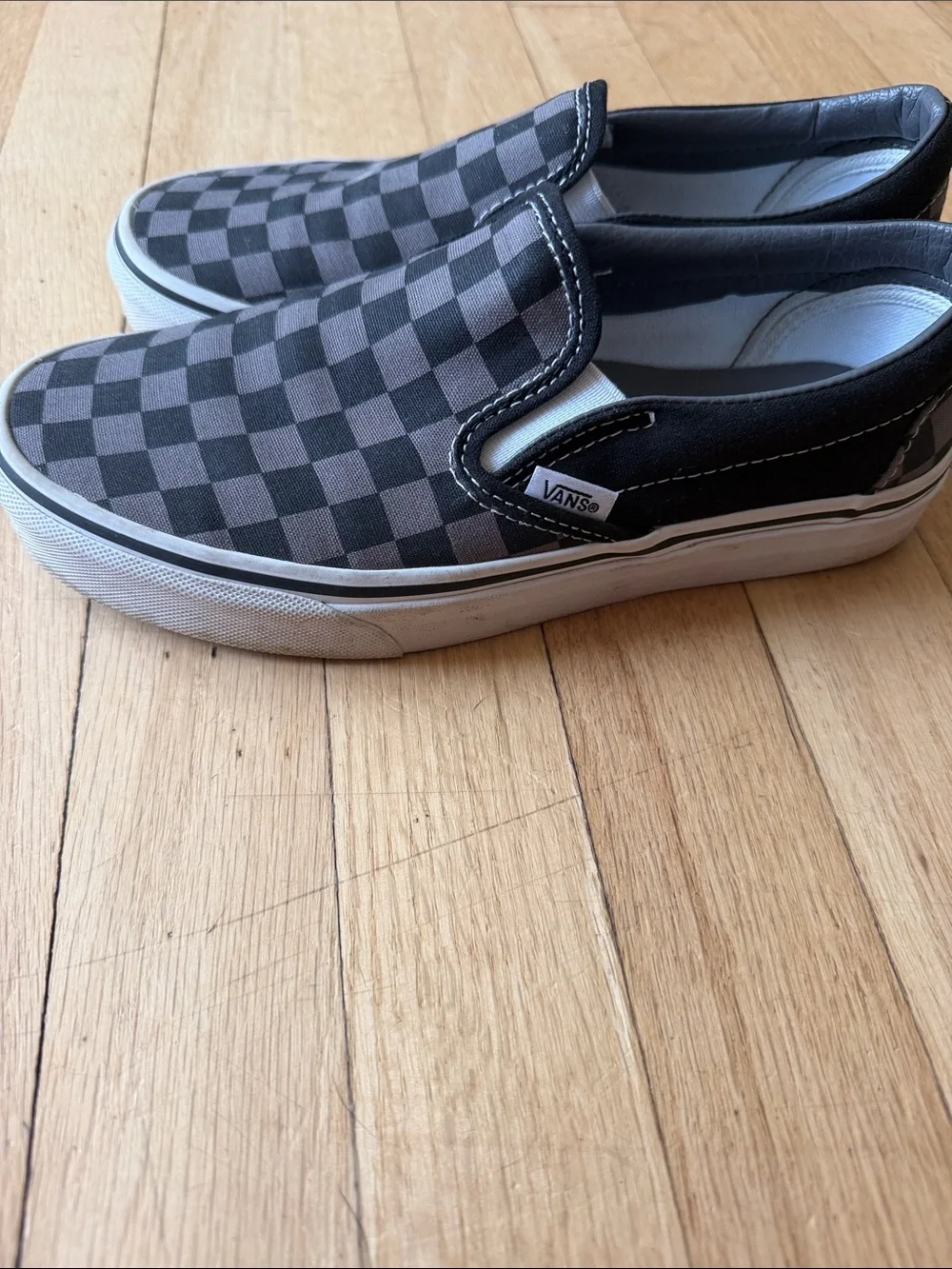 Vans Men’s Slip-On Checkerboard Canvas Loafers - Black & Gray